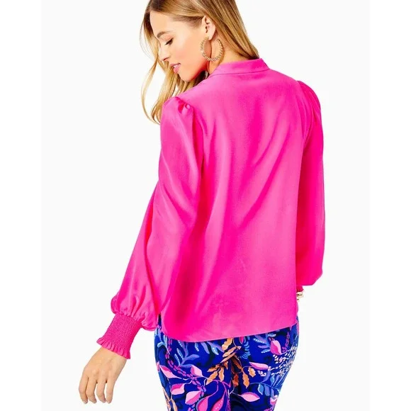 Lilly Pulitzer Pink Smocked Blouse Medium EUC - Picture 3 of 8
